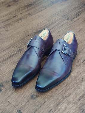 Magnanni Single Monk Strap Dress Shoes 8M Dark Gray Burnish Made In Spain